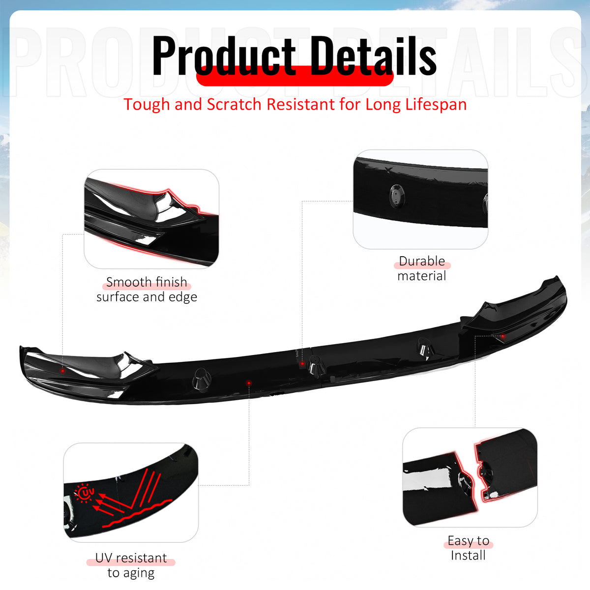 Fits 11-16 BMW F10 5 Series MP Style Front Bumper Lip Spoiler Gloss Black ABS