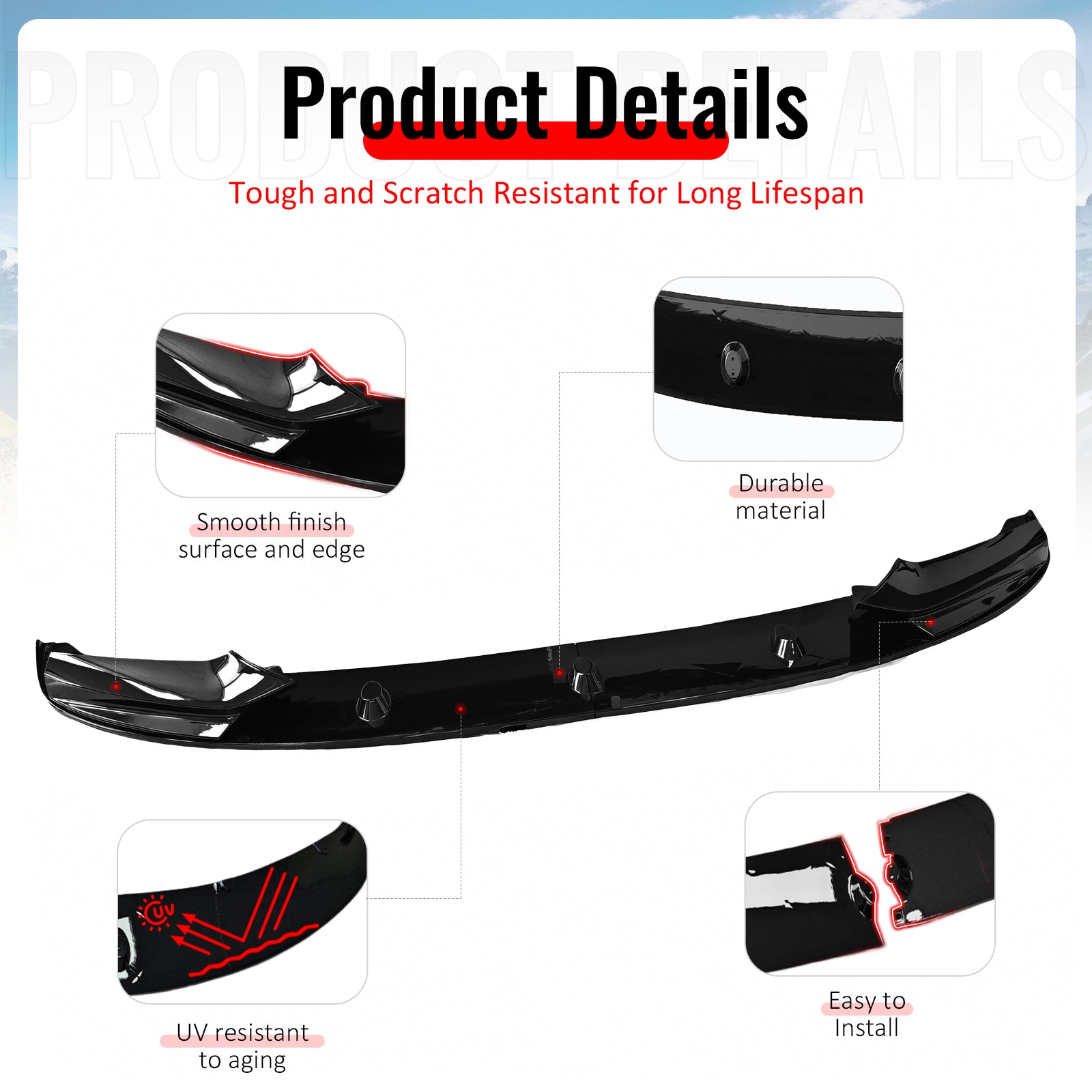 Fits 11-16 BMW F10 5 Series MP Style Front Bumper Lip Spoiler Gloss Black ABS