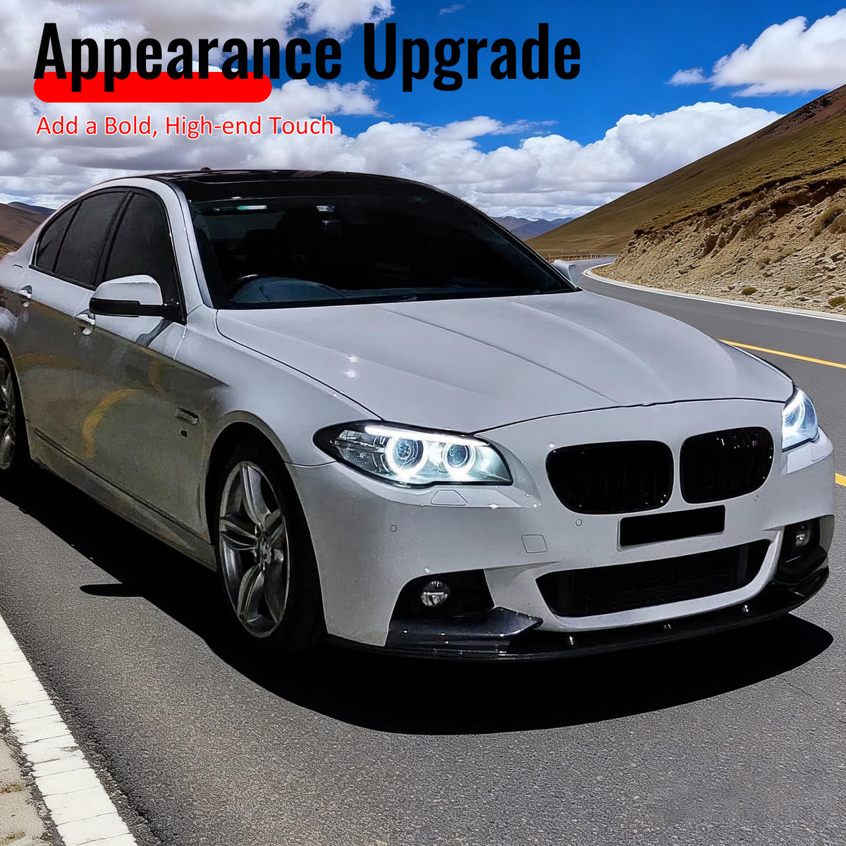 Fits 11-16 BMW F10 5 Series MP Style Front Bumper Lip Spoiler Gloss Black ABS