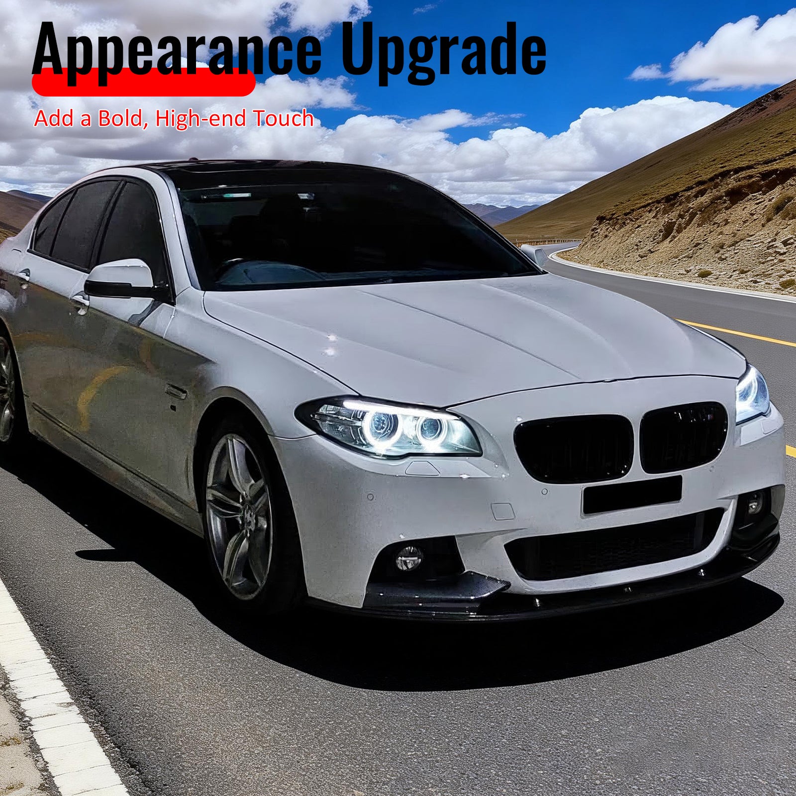 Fits 11-16 BMW F10 5 Series MP Style Front Bumper Lip Spoiler Gloss Black ABS