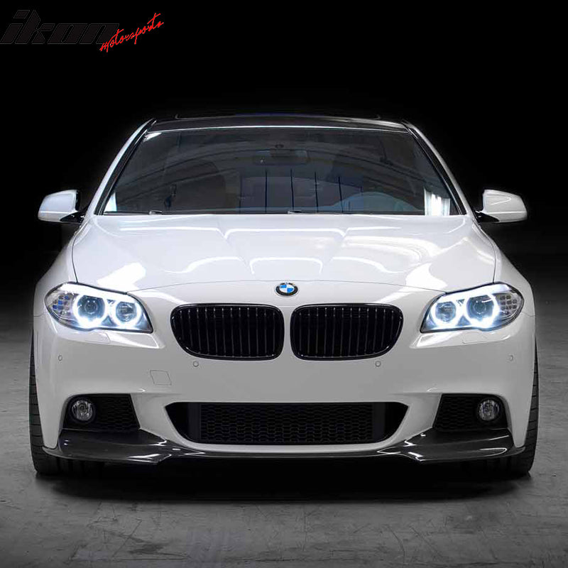 Pre-painted Front Bumper Lip Compatible With 2012-2016 BMW 5 Series, V Style Painted Jet Black #668 Front Lip Finisher Under Chin Spoiler Add On other color available by IKON MOTORSPORTS, 2013 2014