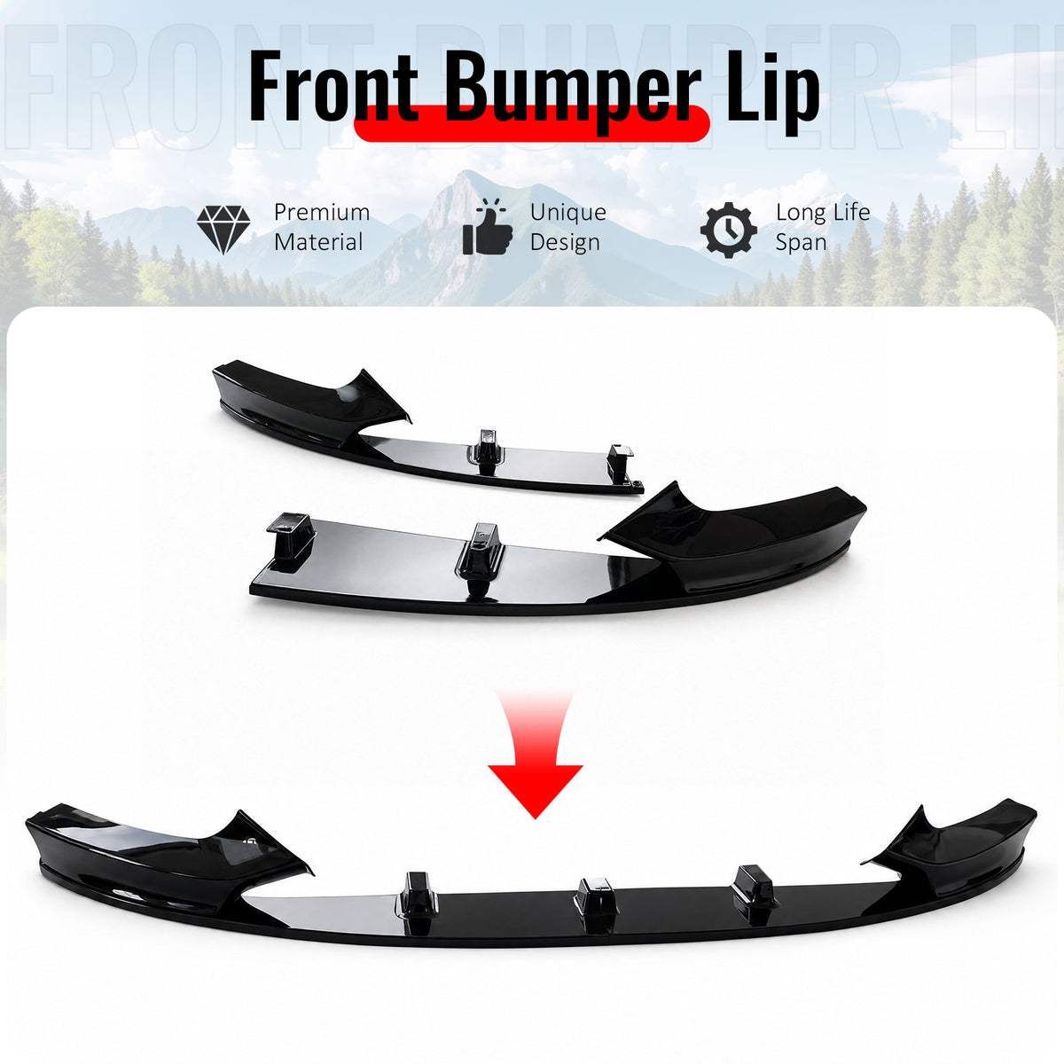 For 14-21 BMW 2 Series F22 F23 M Sport MP Style Front Bumper Lip Gloss Black 2PC