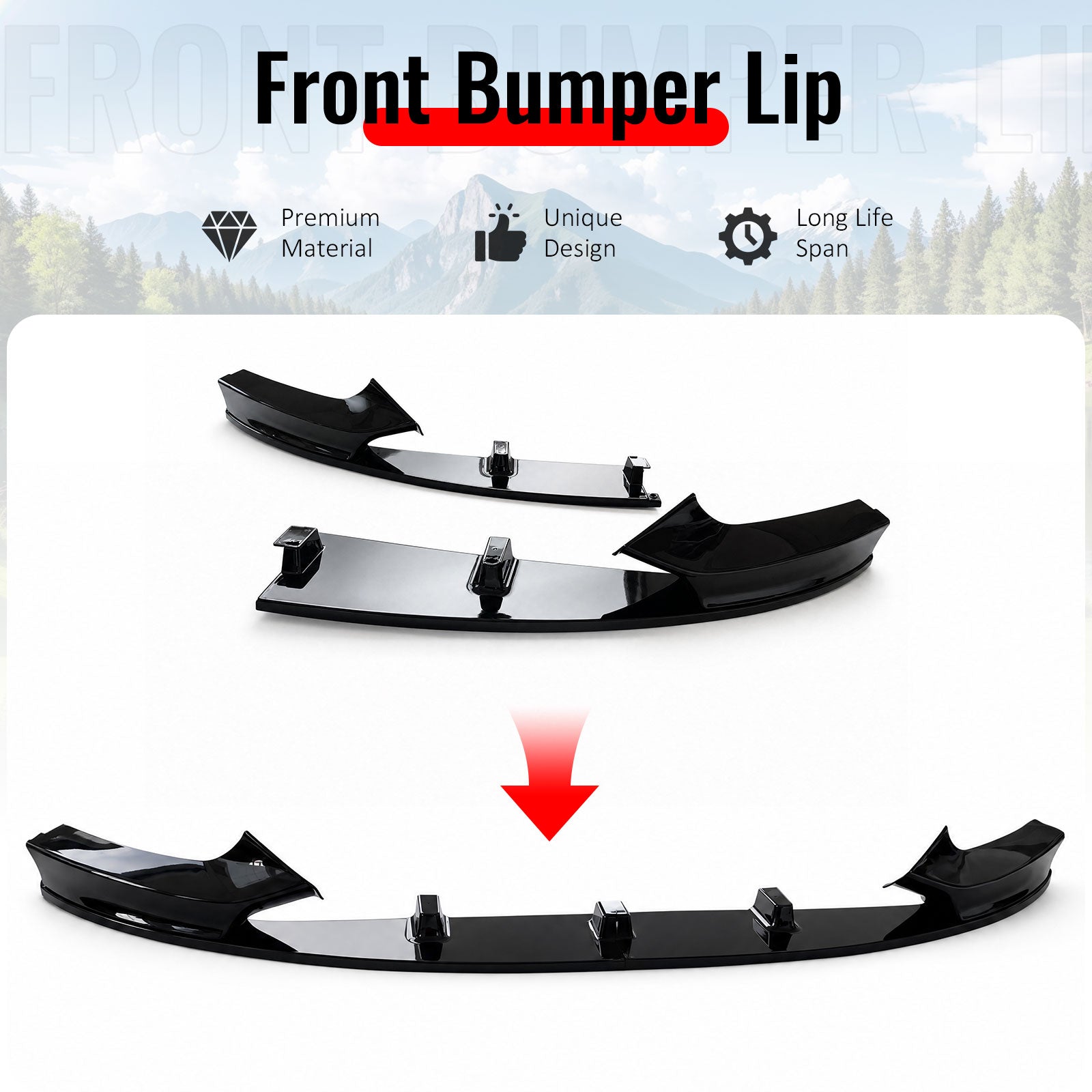 For 14-21 BMW 2 Series F22 F23 M Sport MP Style Front Bumper Lip Gloss Black 2PC