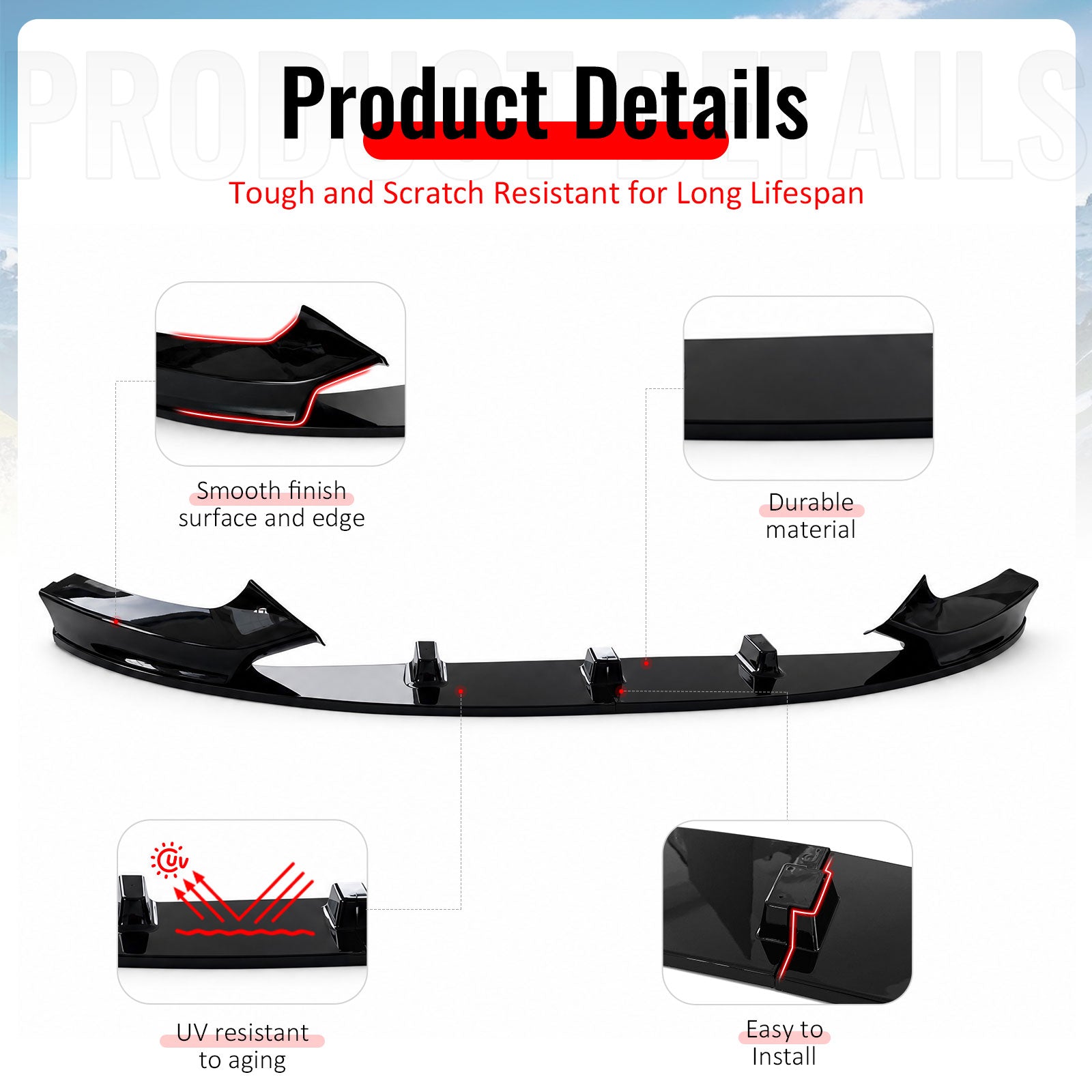 For 14-21 BMW 2 Series F22 F23 M Sport MP Style Front Bumper Lip Gloss Black 2PC