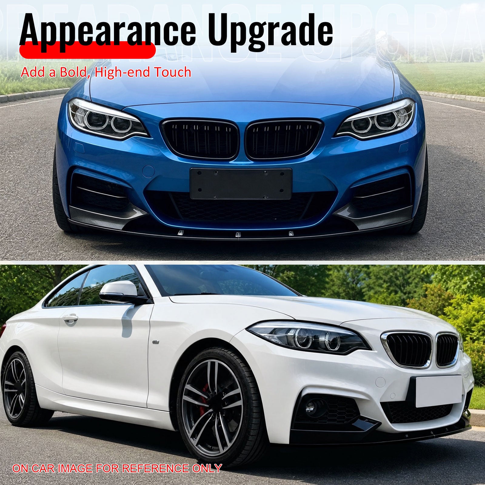 For 14-21 BMW 2 Series F22 F23 M Sport MP Style Front Bumper Lip Gloss Black 2PC