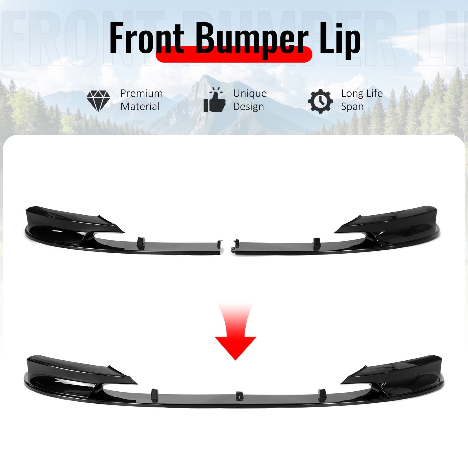 For 12-18 BMW 3 Series F30 F31 M Sport MP Style Front Bumper Lip Gloss Black 2PC