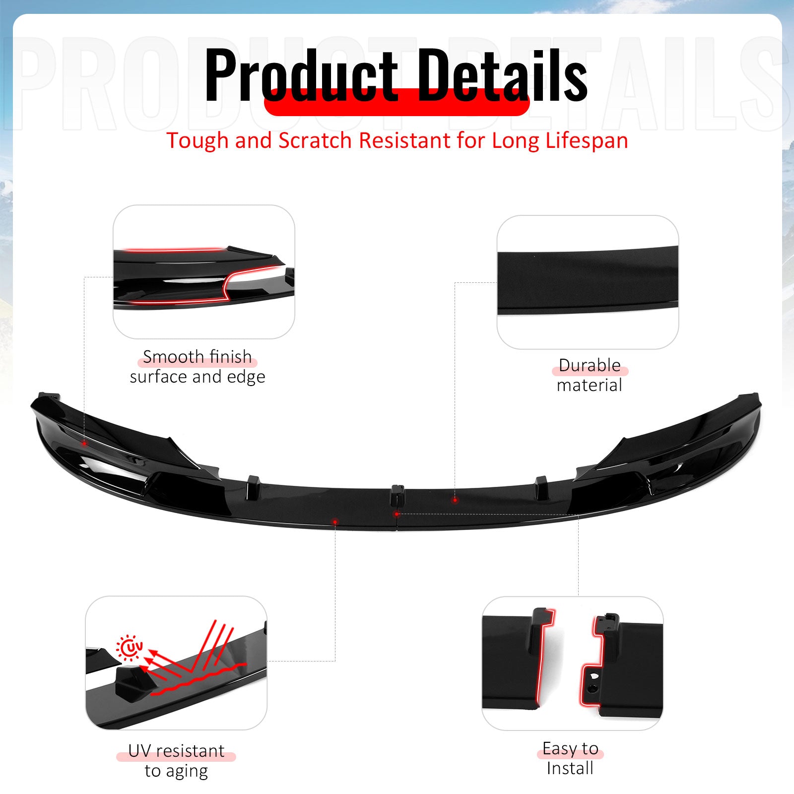For 12-18 BMW 3 Series F30 F31 M Sport MP Style Front Bumper Lip Gloss Black 2PC