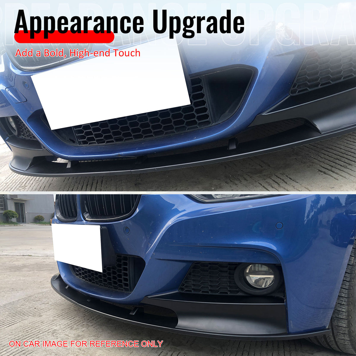 For 12-18 BMW 2 Series F30 F31 M Sport MP Style Front Bumper Lip Gloss Black 2PC
