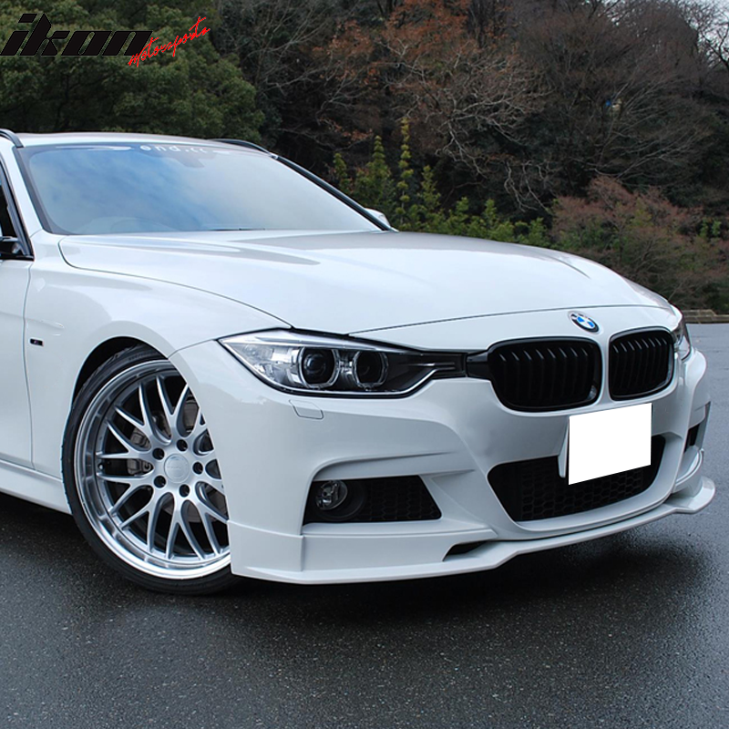 Front Bumper Lip Compatible With 2012-2018 BMW 3-Series F30 MTECH M Sport, Type E Unpainted Black PU by IKON MOTORSPORTS