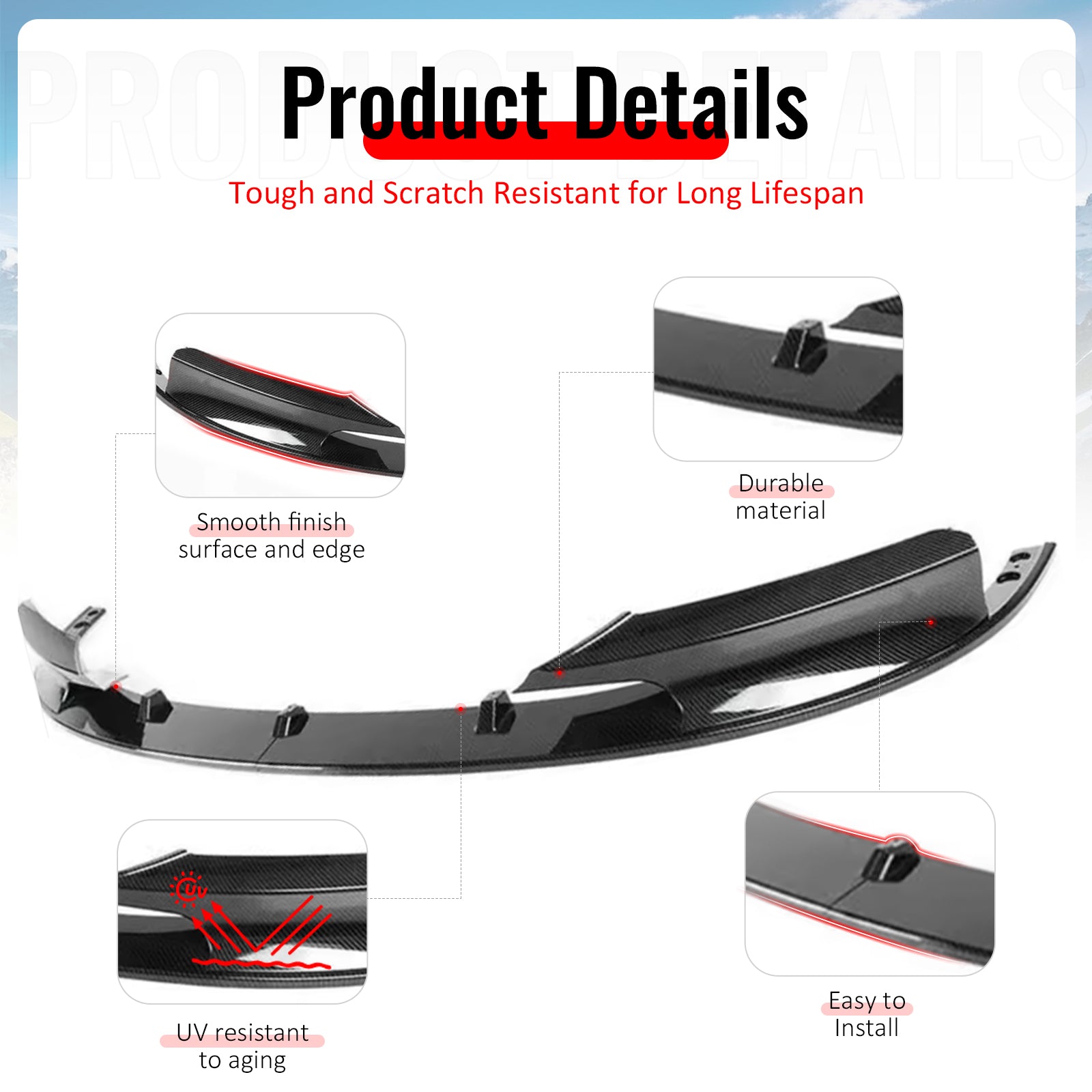 Fits 12-19 BMW F30 F31 3 Series 4DR MP Style Front Bumper Lip Carbon Fiber Print