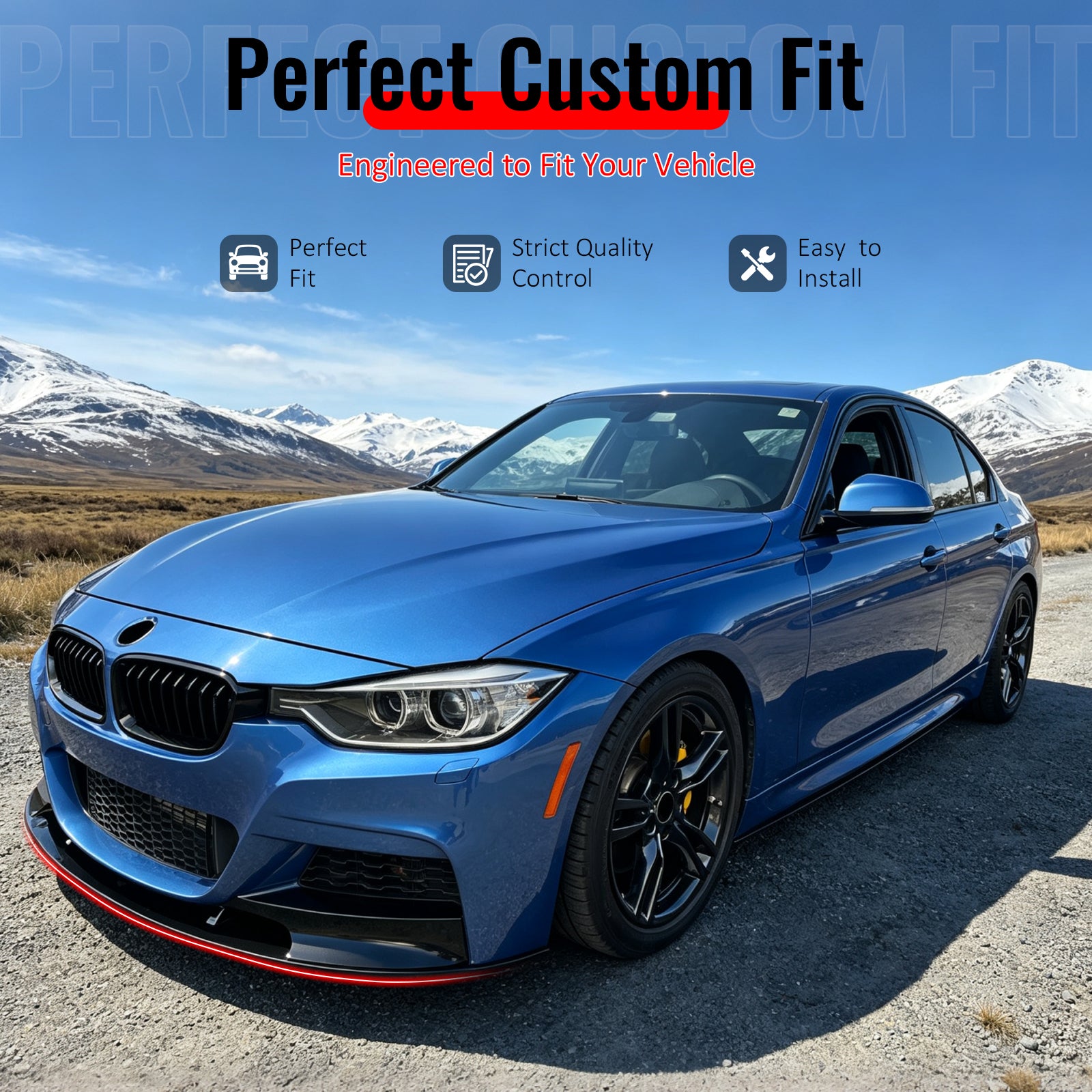 Fits 12-19 BMW F30 F31 3 Series 4-Door MP Style Front Bumper Lip Gloss Black ABS