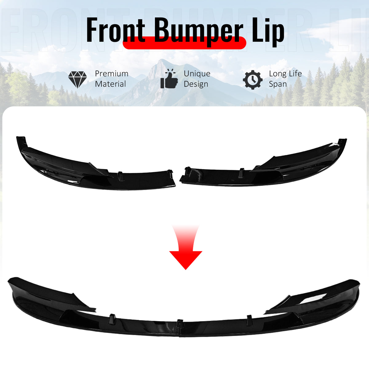 Fits 12-19 BMW F30 F31 3 Series 4-Door MP Style Front Bumper Lip Gloss Black ABS