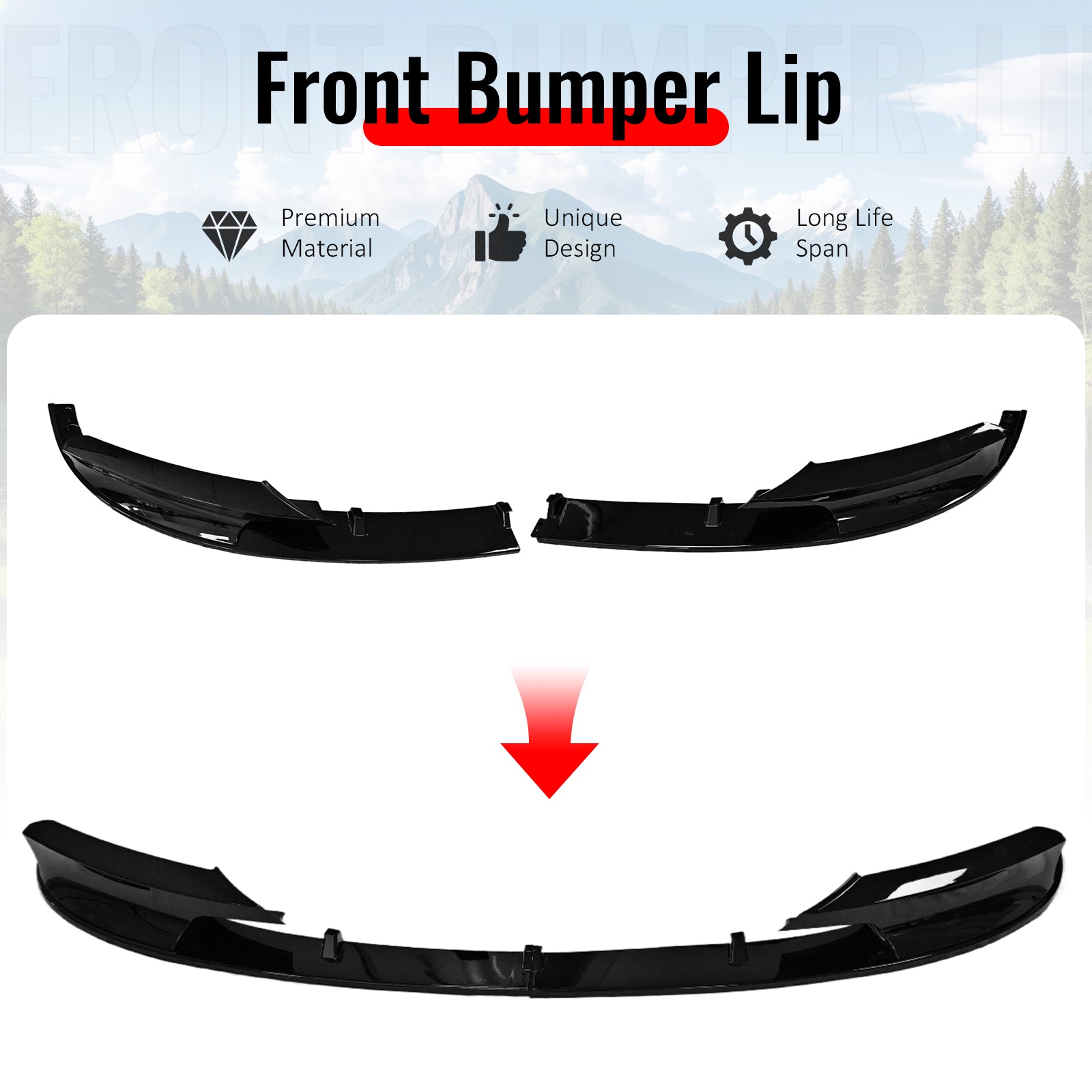 Fits 12-19 BMW F30 F31 3 Series 4-Door MP Style Front Bumper Lip Gloss Black ABS