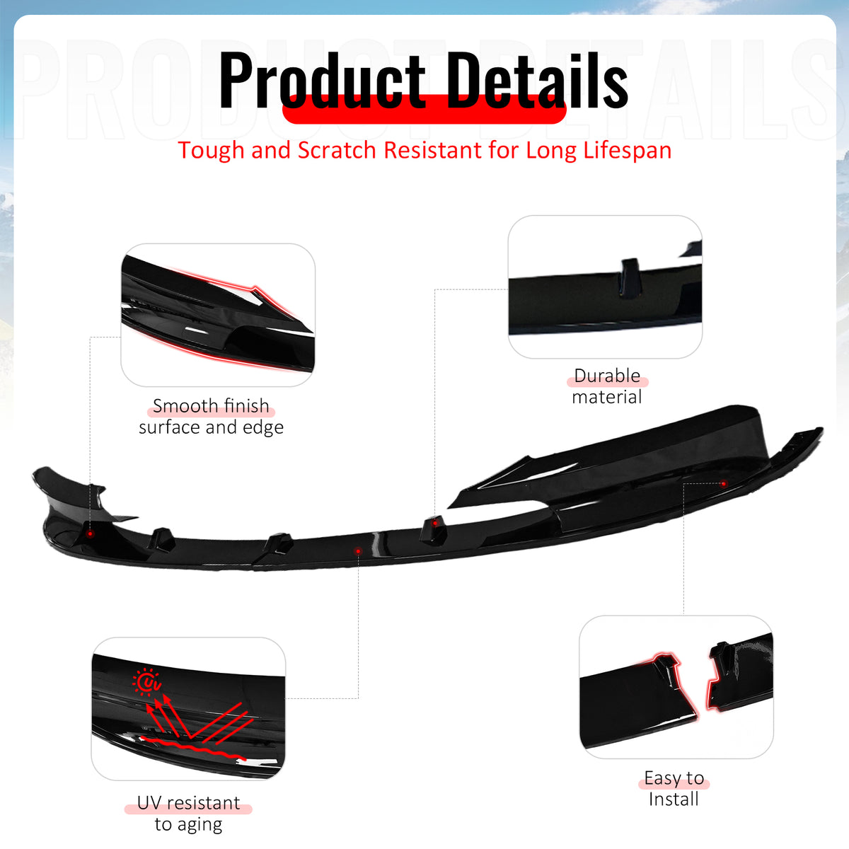 Fits 12-19 BMW F30 F31 3 Series 4-Door MP Style Front Bumper Lip Gloss Black ABS