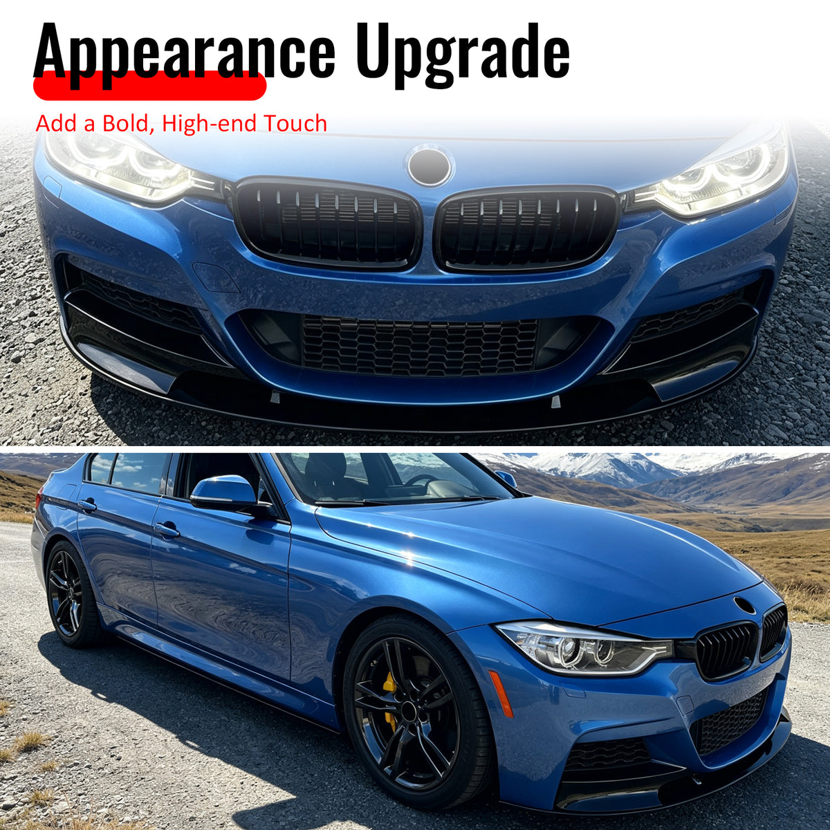 Fits 12-19 BMW F30 F31 3 Series 4-Door MP Style Front Bumper Lip Gloss Black ABS