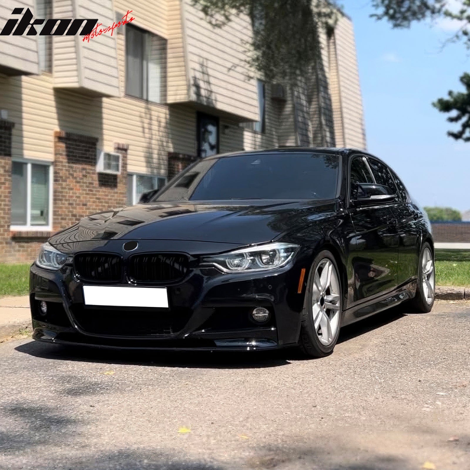 IKON MOTORSPORTS Front Bumper Lip, Compatible with 2012-2018 BMW F30 3 Series Sedan & 2014-2019 F31 3 Series Wagon, MP Style Gloss Black Add-on Air Dam Chin Spoiler Protector Splitter 4PCS