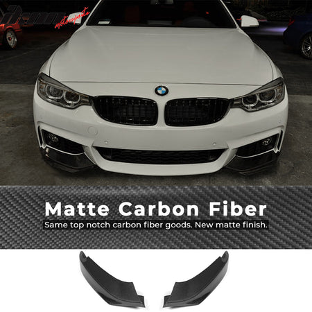 IKON MOTORSPORTS, Front Splitters Compatible With 2014-2020 BMW F32 F33 F36 4-Series 428i 435i , Matte Carbon Fiber M-Tech Style Front Bumper Lip Chin Spoiler Wing 2PC, 2015 2016 2017 2018 2019