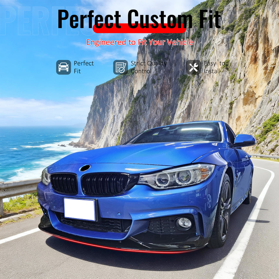 IKON MOTORSPORTS Front Bumper Lip, Compatible with 2014-2020 F32 F33 4-Series 2-Door & F36 Gran Coupe 4-Door, MP Style Gloss Black ABS Plastic Add-on Air Dam Chin Spoiler Protector Splitter 4PCS