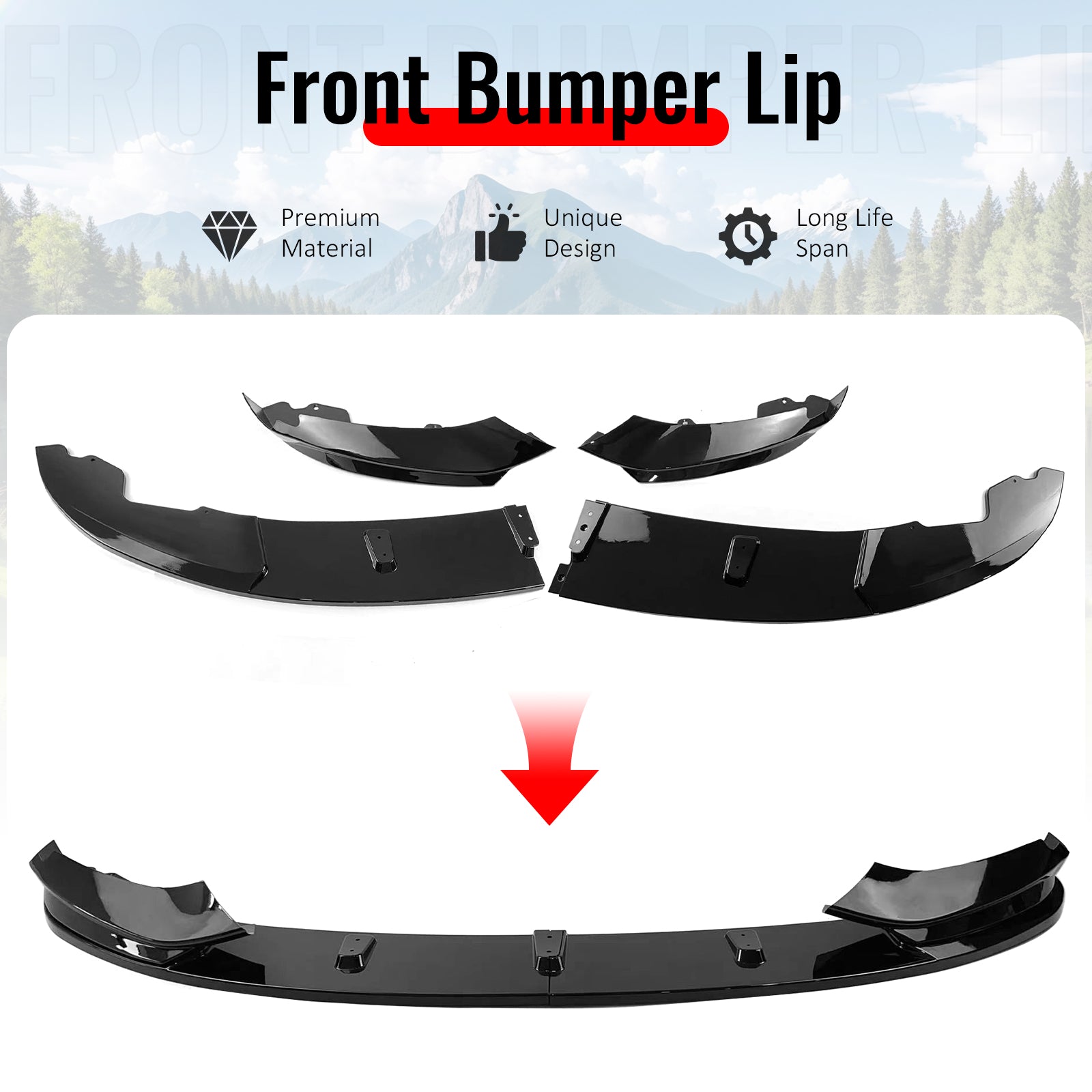 Fits 14-20 F32 F33 F36 4-Series 2/4 Door M Sport MP Front Bumper Lip Gloss Black