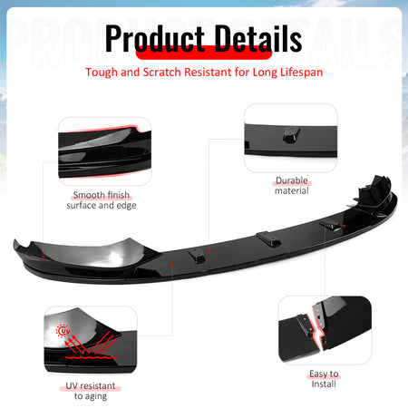 Fits 14-20 F32 F33 F36 4-Series 2/4 Door M Sport MP Front Bumper Lip Gloss Black