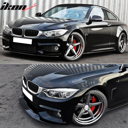 IKON MOTORSPORTS Front Bumper Lip, Compatible with 2014-2020 BMW 4-Series F32 F33 F36 M Sport, Unpainted Black PU Air Dam Chin Spoiler Protector Splitter 1PC