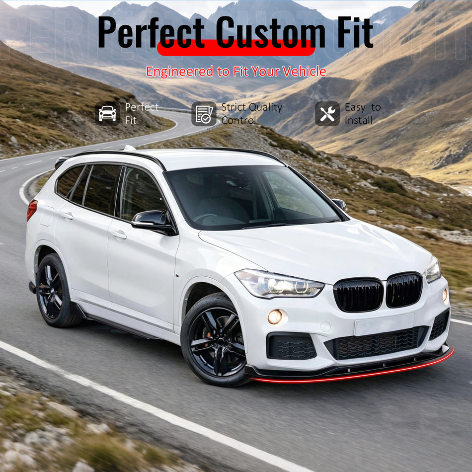 Fit 2016-2019 BMW Pre-LCI F48 X1 M Sport Front Bumper Lip Gloss Black