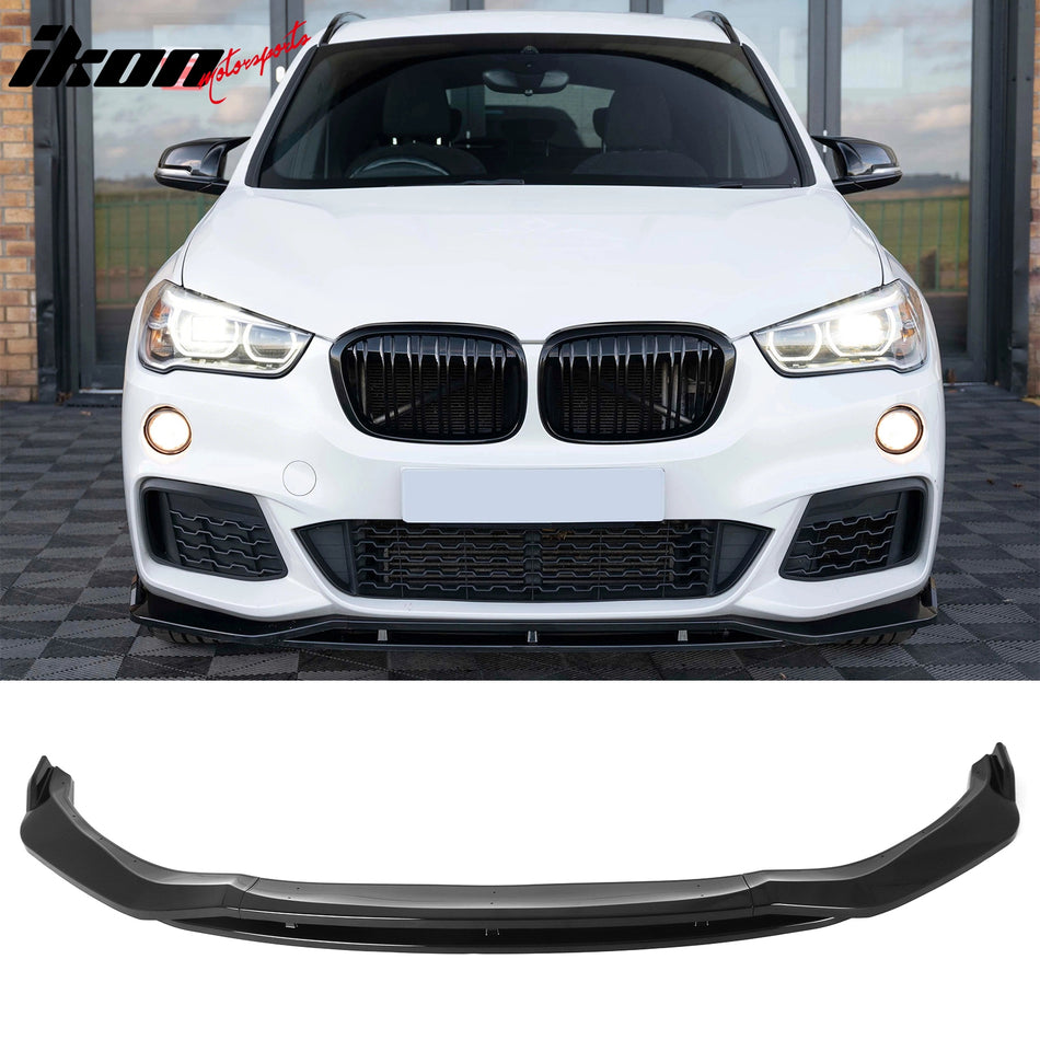 2016-2019 BMW Pre-LCI F48 X1 M Sport 4PCS Front Lower Bumper Lip Air Dam Chin Spoiler Splitter IKON Style Gloss Black ABS