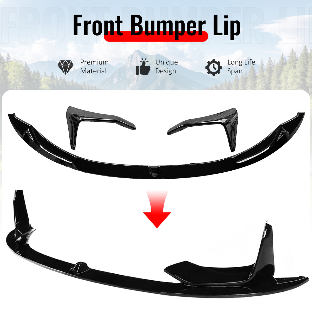 Fits 15-20 BMW F80 M3 F82 M4 MP Style Front Bumper Lip Spoiler Gloss Black ABS
