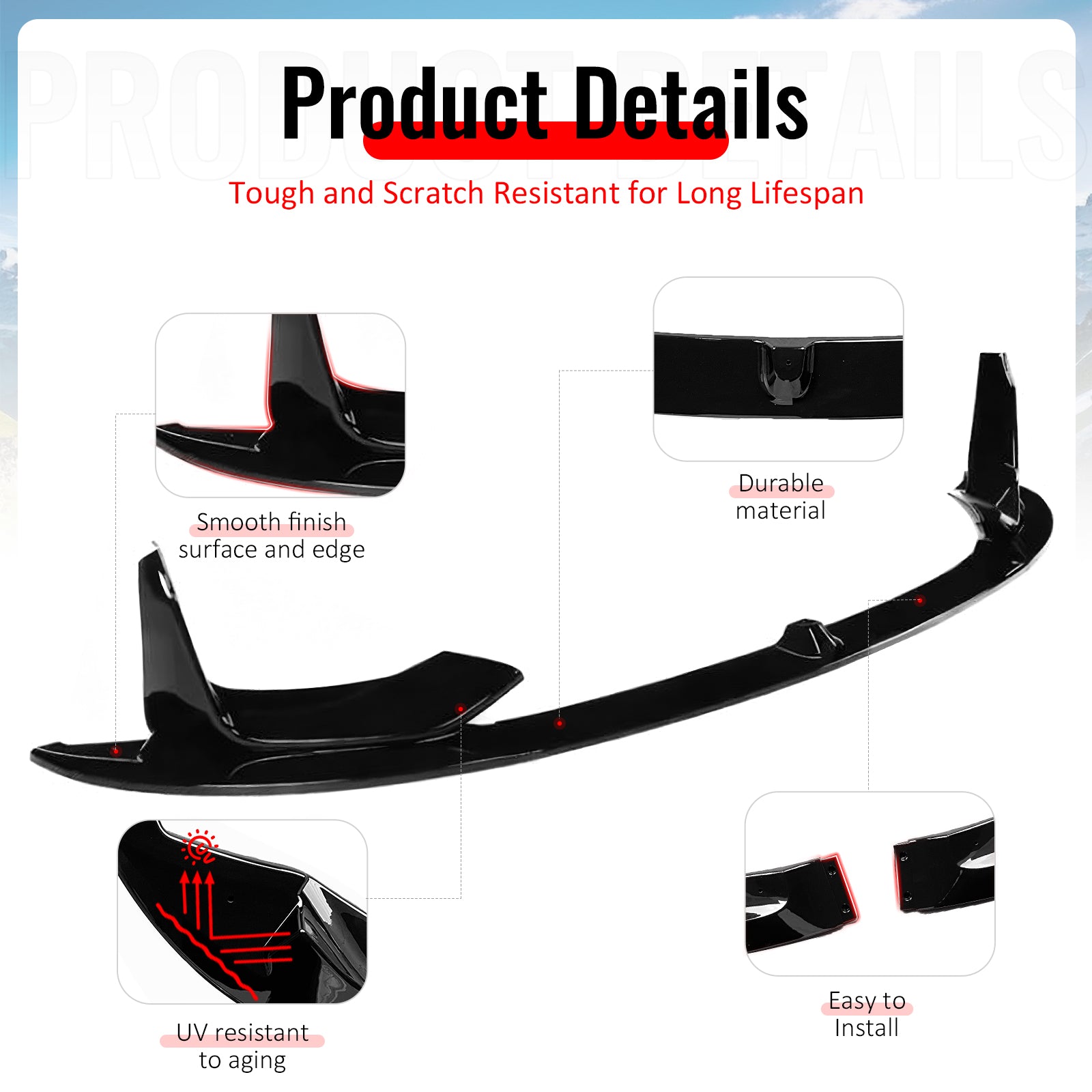 Fits 15-20 BMW F80 M3 F82 M4 MP Style Front Bumper Lip Spoiler Gloss Black ABS