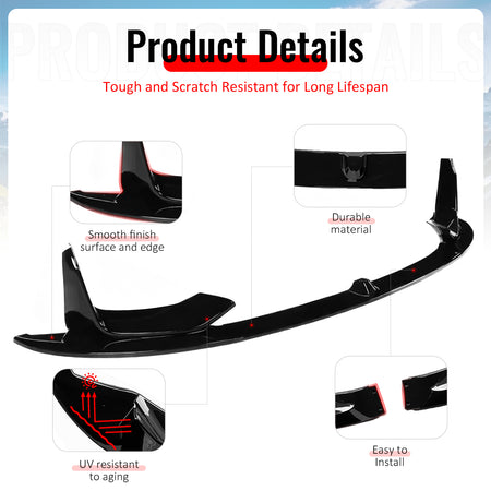 Fits 15-20 BMW F80 M3 F82 M4 MP Style Front Bumper Lip Spoiler Gloss Black ABS