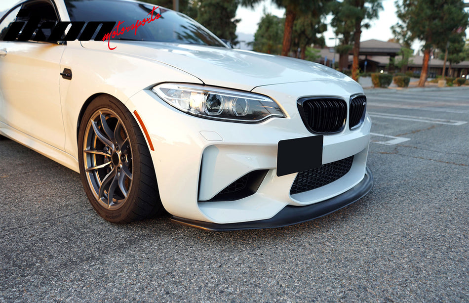 IKON MOTORSPORTS Front Bumper Lip, Compatible with 2016-2018 BMW F87 M2 Base, MDA Style Unpainted Black PU Polyurethane Air Dam Chin Spoiler Protector Splitter