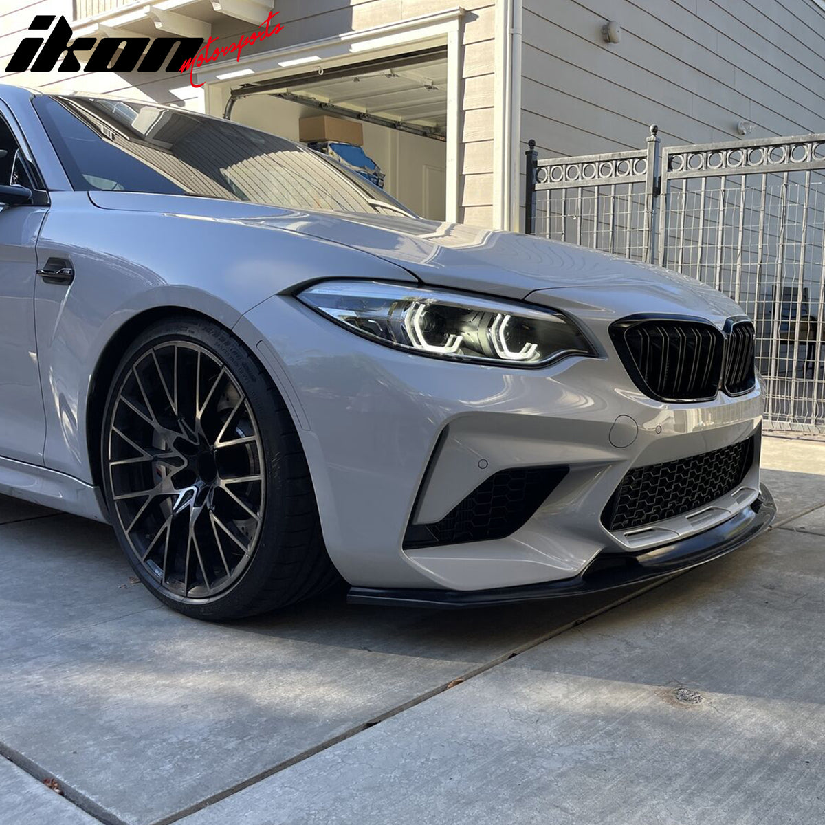 IKON MOTORSPORTS Front Bumper Lip, Compatible with 2016-2018 BMW F87 M2 Base, MTC Style Unpainted Black PU Polyurethane Air Dam Chin Spoiler Protector Splitter