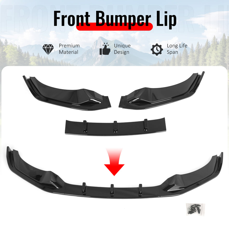 Fits 16-18 BMW F87 M2 IKON Style Front Bumper Lip Spoiler PP Gloss Black 3PCS