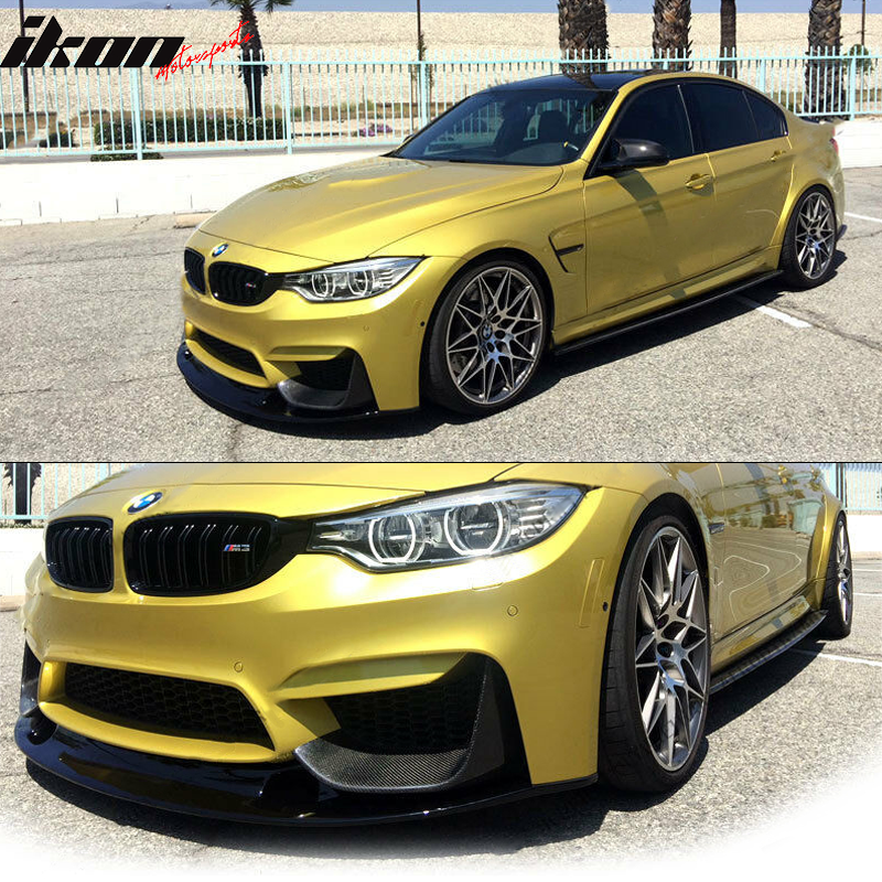 Front Bumper Lip Compatible With 2015-2020 BMW F80 M3 F82 F83 M4, MTC V2 Style Black Poly Urethane PU Front Lip Spoiler Splitter Lower By IKON MOTORSPORTS