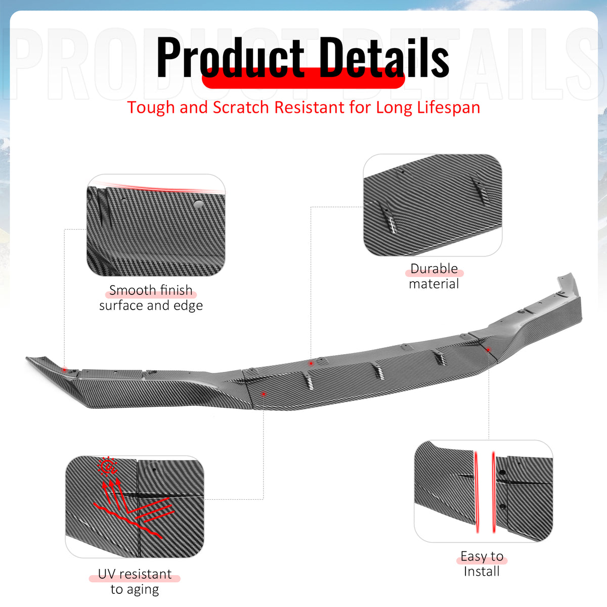 Fits 18-20 BMW F90 Pre LCI M5 R Style Front Bumper Lip Carbon Fiber Print ABS
