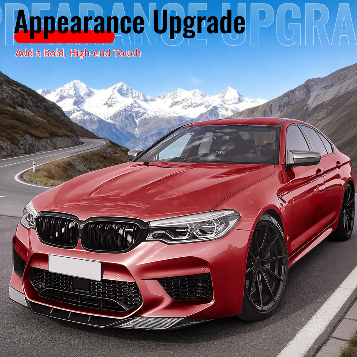 Fits 18-20 BMW F90 Pre LCI M5 R Style Front Bumper Lip Carbon Fiber Print ABS