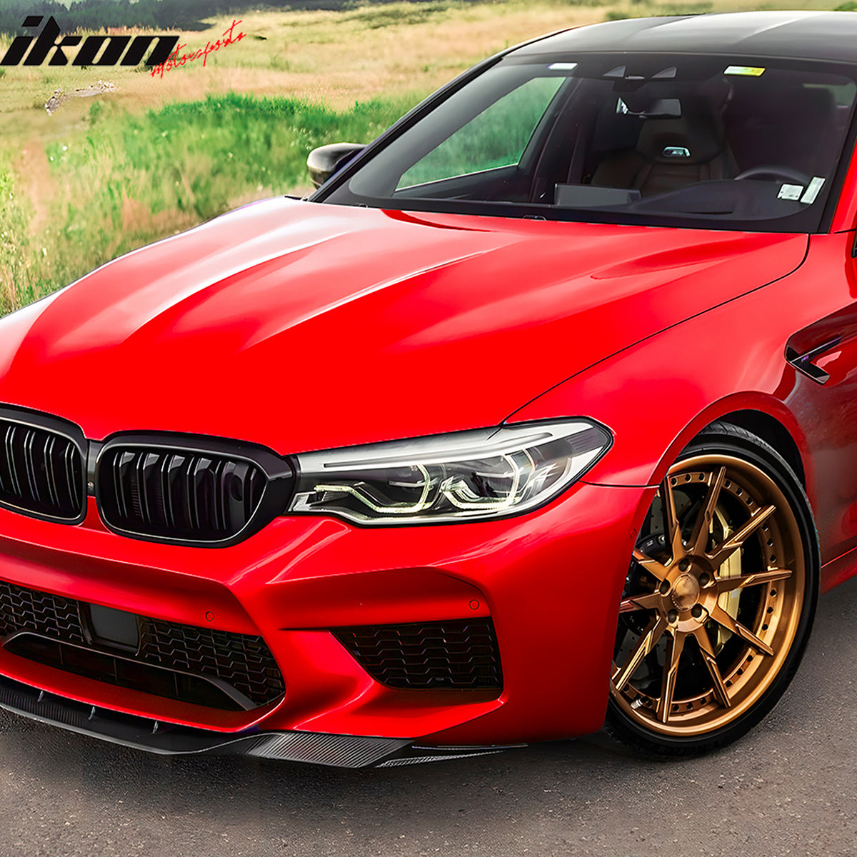 Fits 18-20 BMW F90 Pre LCI M5 R Style Front Bumper Lip Carbon Fiber Print ABS