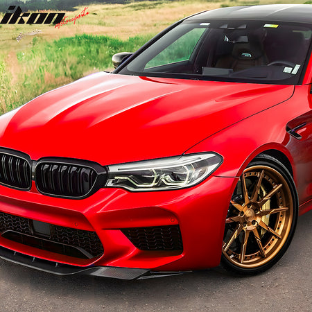 Fits 18-20 BMW F90 Pre LCI M5 R Style Front Bumper Lip Carbon Fiber Print ABS