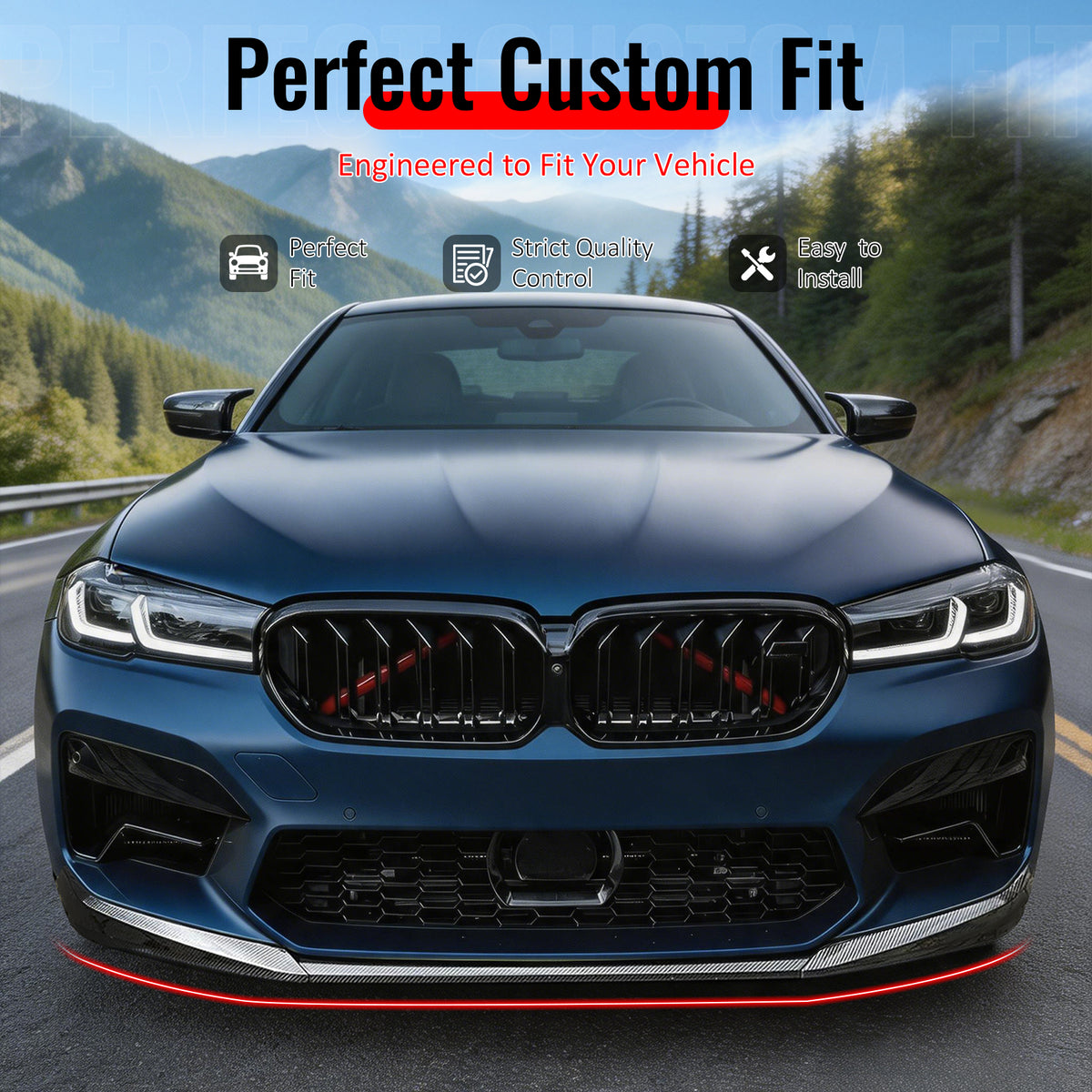 Fit 2021-2023 BMW F90 LCI M5 Front Bumper Lip CS Style Carbon Fiber Print