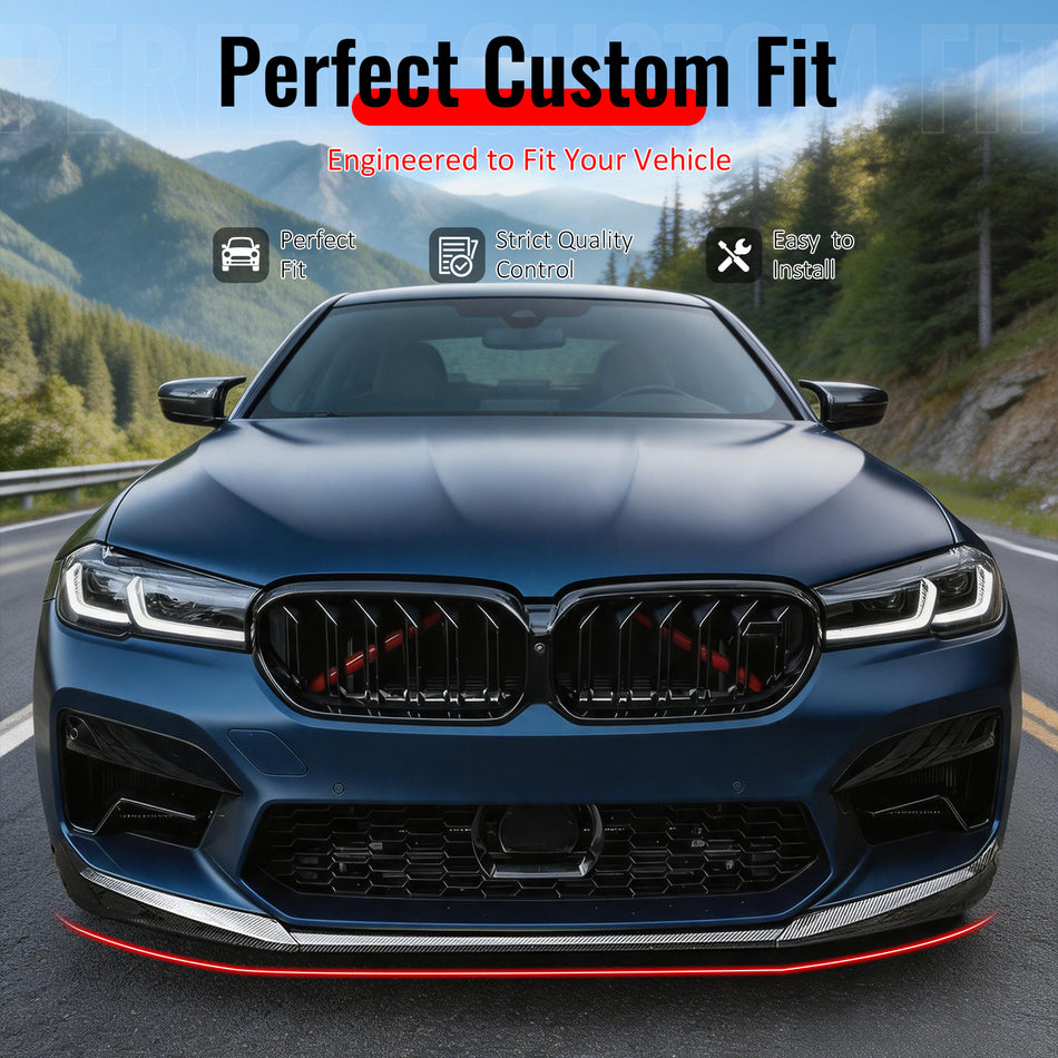 Fit 2021-2023 BMW F90 LCI M5 Front Bumper Lip CS Style Carbon Fiber Print