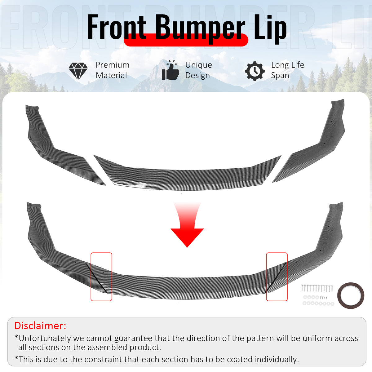 Fits 21-23 BMW F90 LCI M5 CS Style Front Bumper Lip Carbon Fiber Print ABS 3PCS