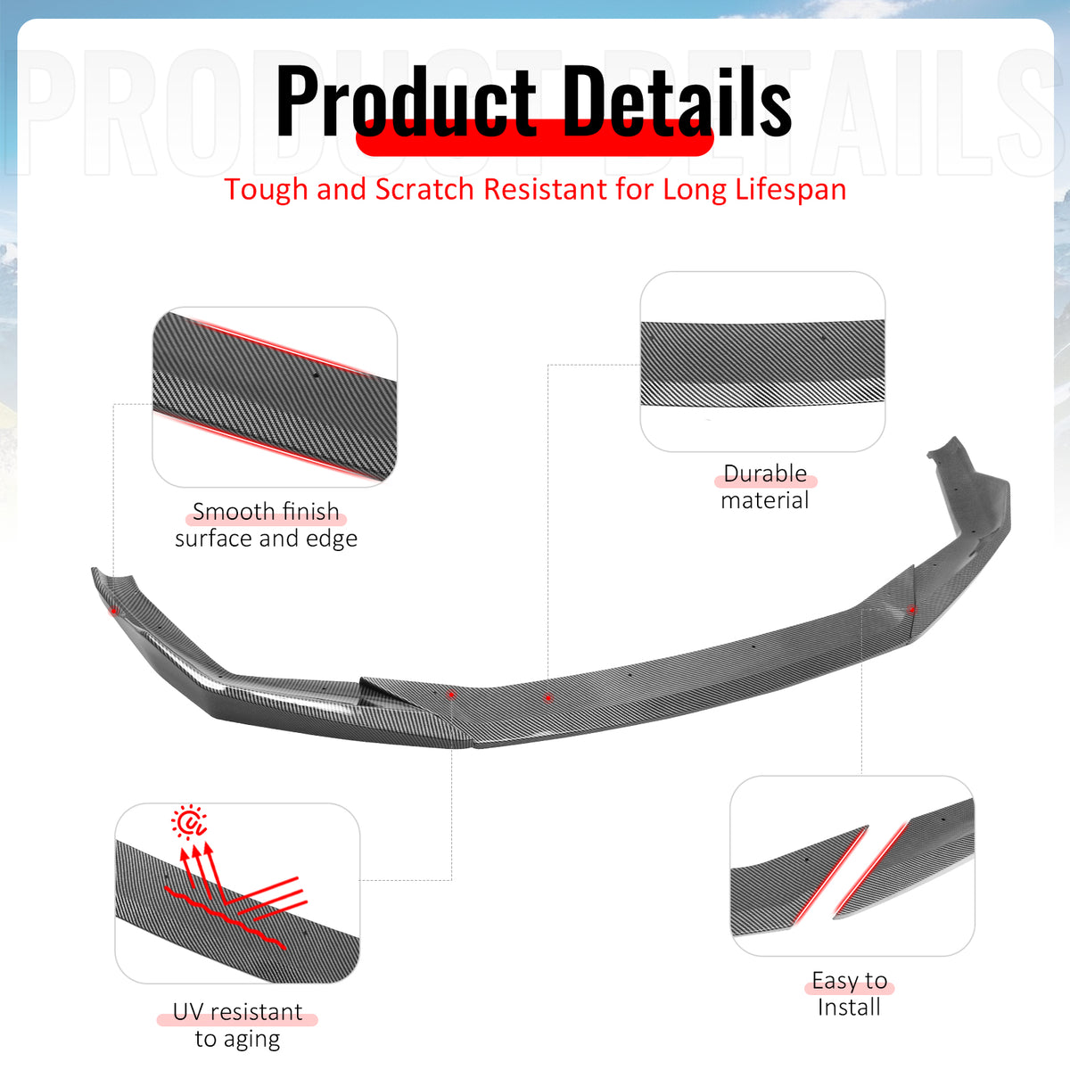 Fits 21-23 BMW F90 LCI M5 CS Style Front Bumper Lip Carbon Fiber Print ABS 3PCS