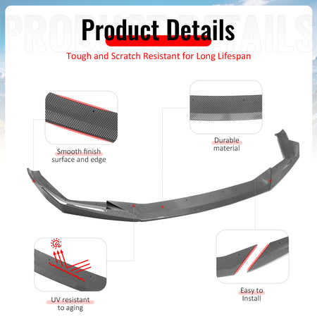 Fits 21-23 BMW F90 LCI M5 CS Style Front Bumper Lip Carbon Fiber Print ABS 3PCS
