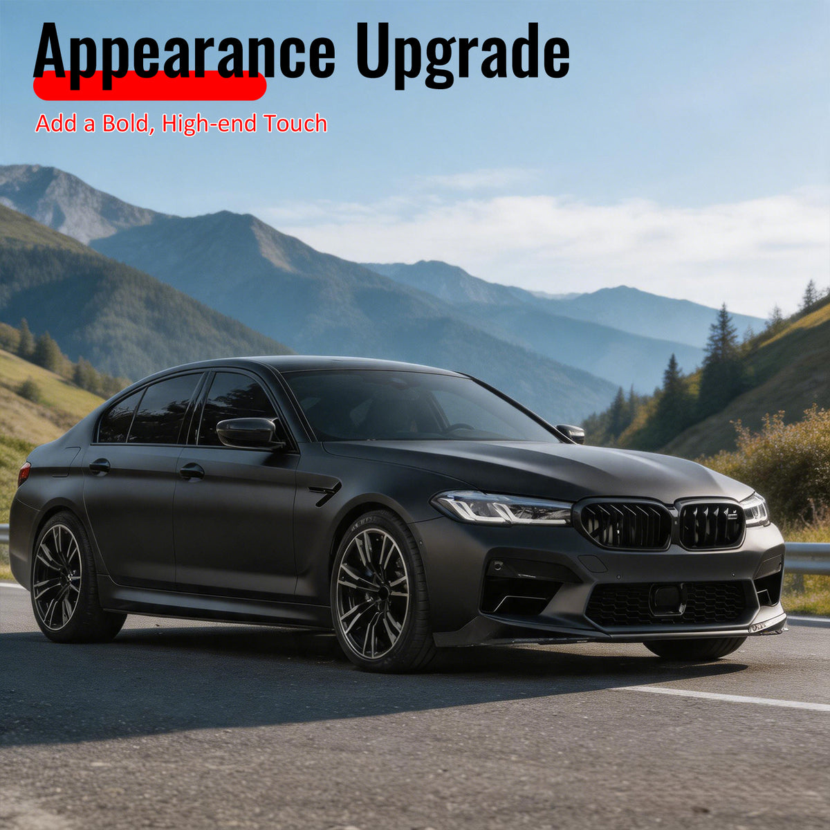 Fits 21-23 BMW F90 LCI M5 CS Style Front Bumper Lip Carbon Fiber Print ABS 3PCS