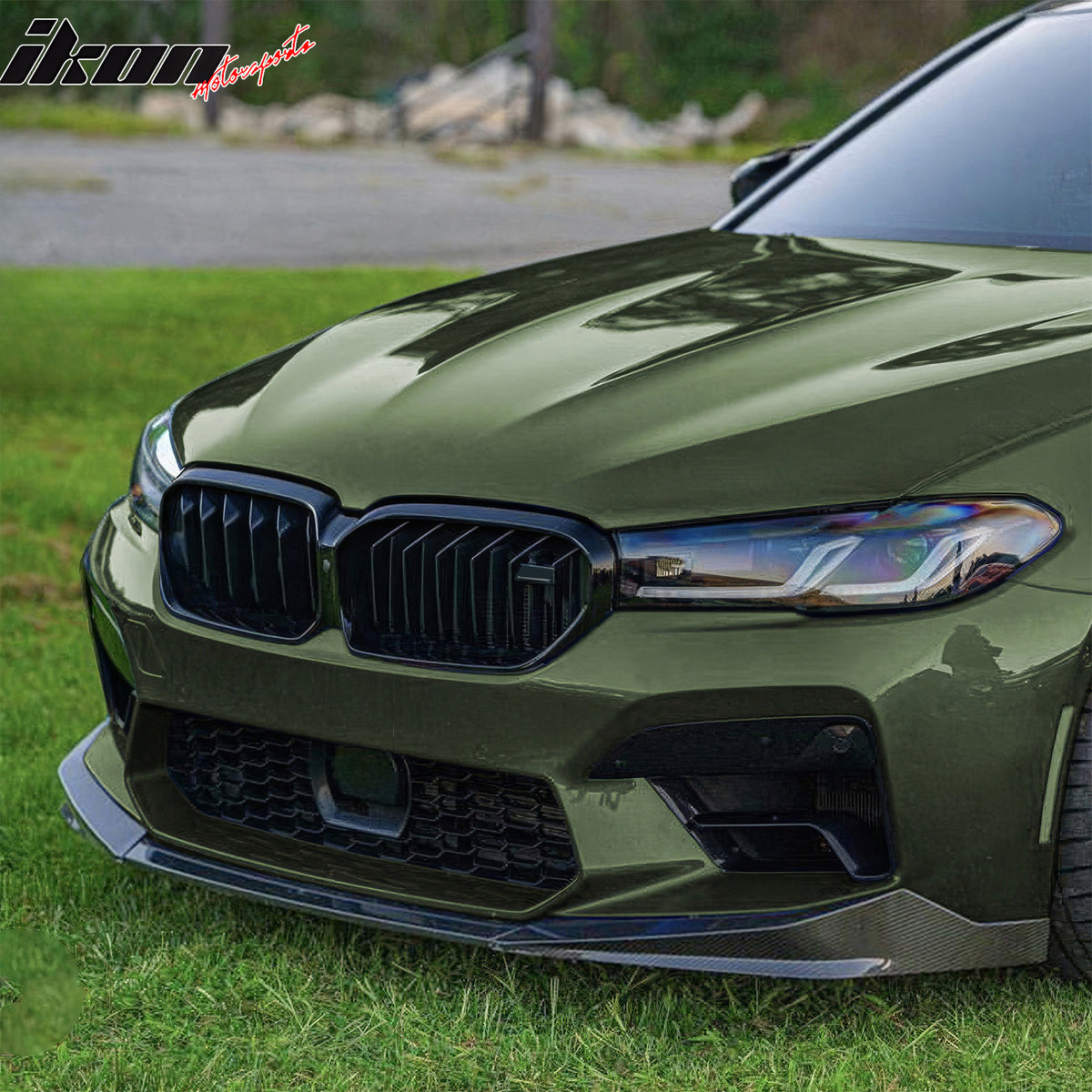 Fits 21-23 BMW F90 LCI M5 CS Style Front Bumper Lip Carbon Fiber Print ABS 3PCS