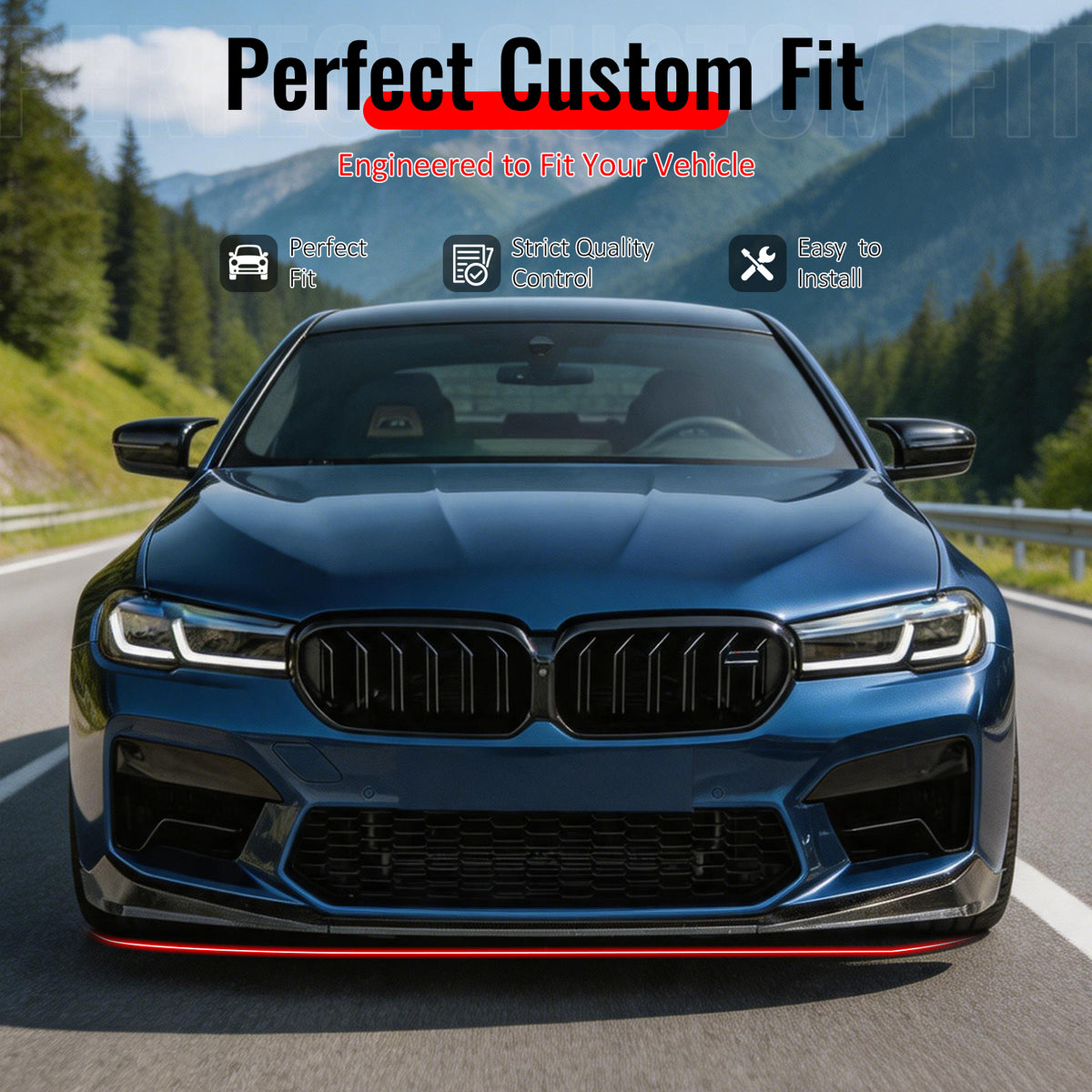 Fit 2021-2023 BMW F90 LCI M5 Front Bumper Lip CS Style Gloss Black ABS 3PCS