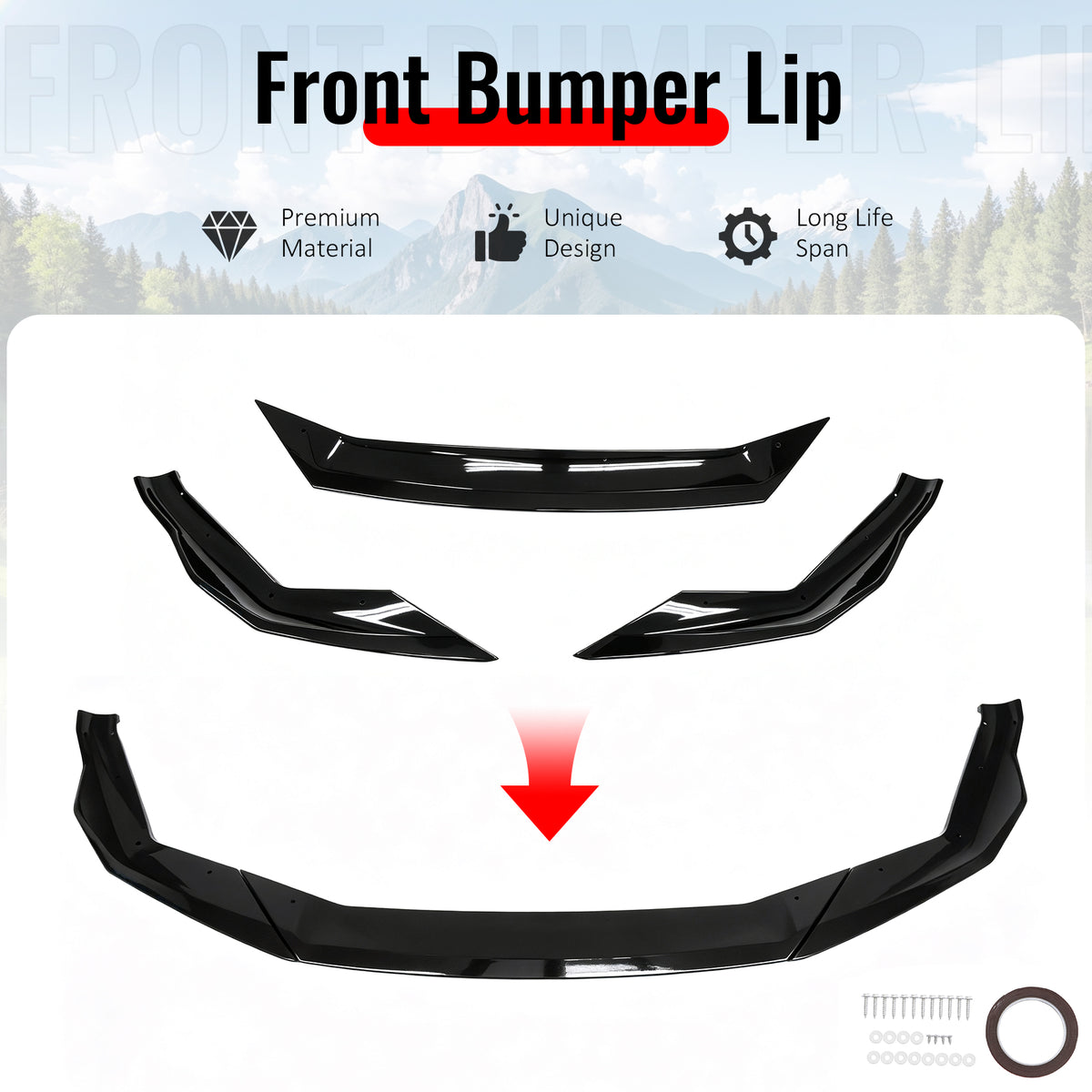 Fits 21-23 BMW F90 LCI M5 CS Style Front Bumper Lip Spoiler Gloss Black ABS 3PCS