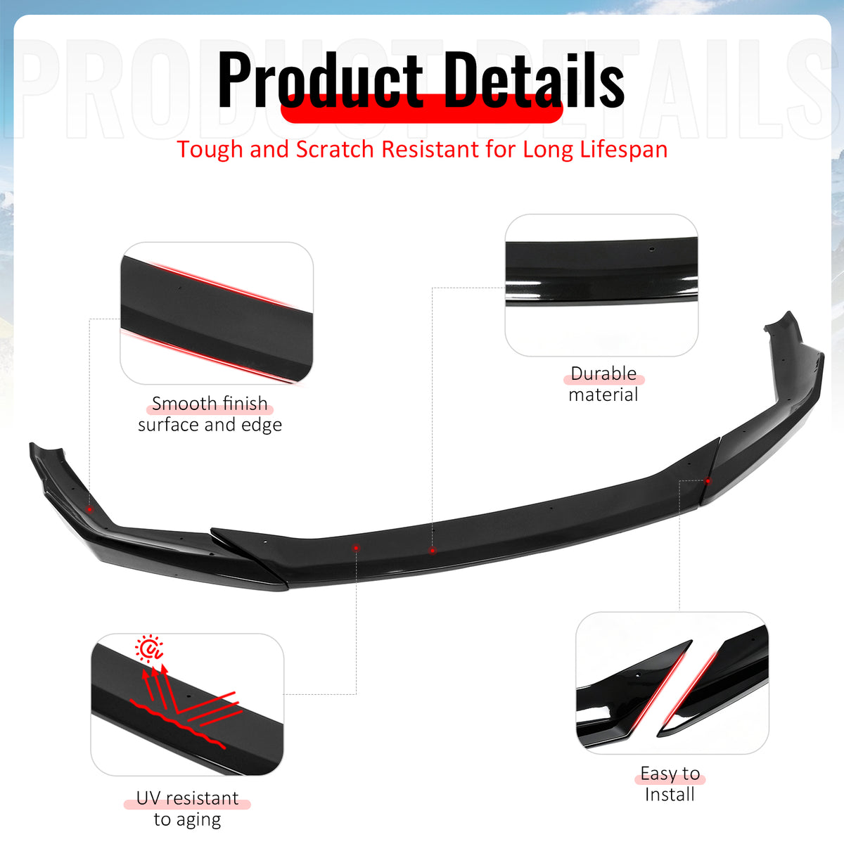 Fits 21-23 BMW F90 LCI M5 CS Style Front Bumper Lip Spoiler Gloss Black ABS 3PCS