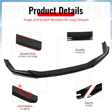 Fits 21-23 BMW F90 LCI M5 CS Style Front Bumper Lip Spoiler Gloss Black ABS 3PCS