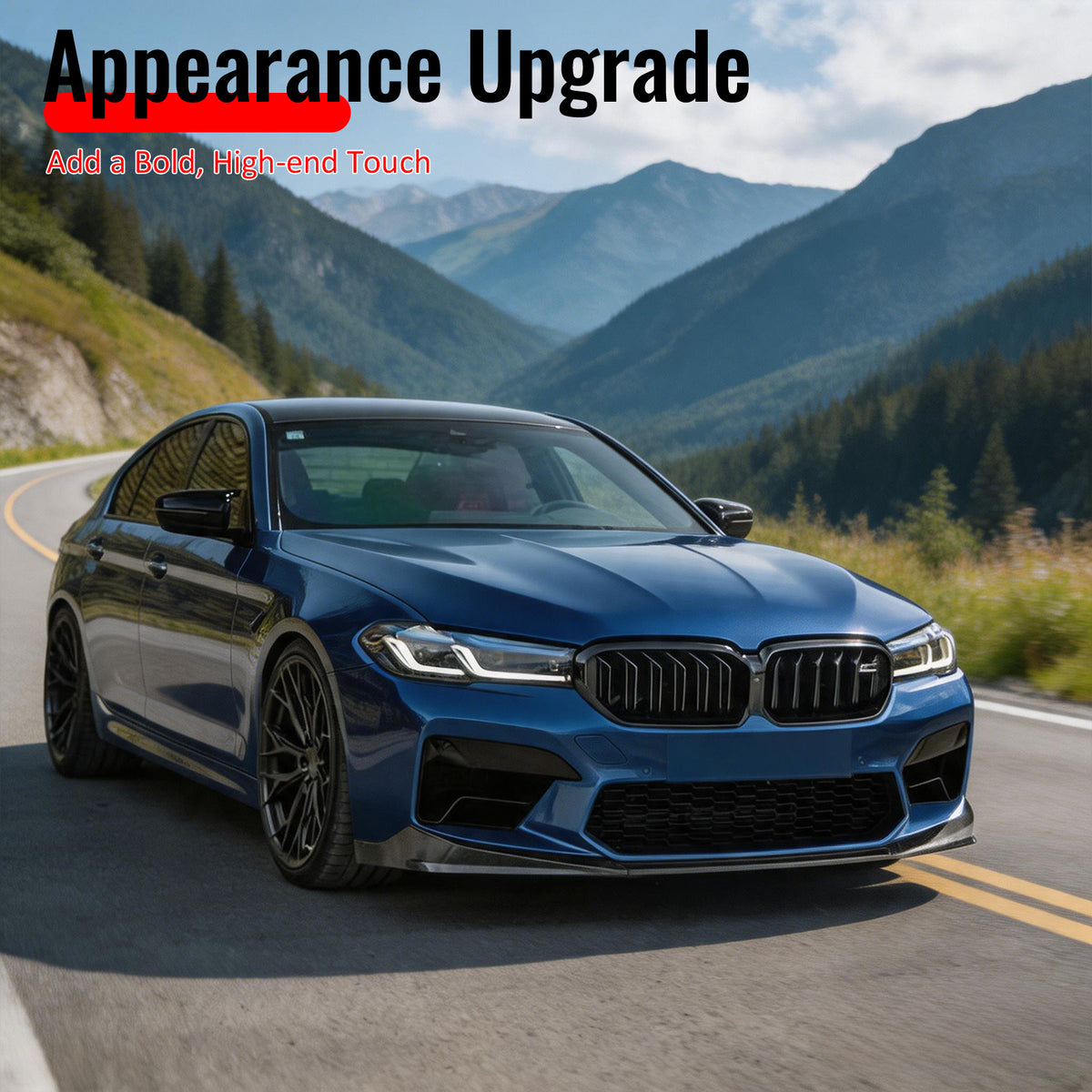 Fits 21-23 BMW F90 LCI M5 CS Style Front Bumper Lip Spoiler Gloss Black ABS 3PCS